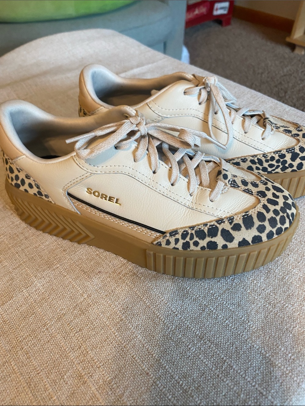 Sorel Women's Cream and Leopard-Accent Platform Sneaker